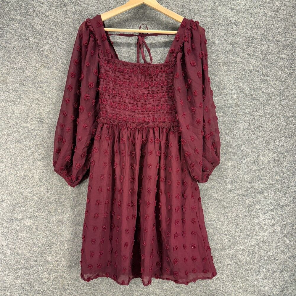Zcsia Dress Women S Small Red Polka Dot Embroidered Shift Midi Square Neck